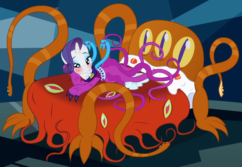 2020 absurd_res animate_inanimate badumsquish bed bedding bedroom_eyes blanket blue_eyes blush clothing draw_me_like_one_of_your_french_girls dream dress equid equine female flirting friendship_is_magic furniture hi_res horn horse imminent_orgy imminent_sex imminent_tentacle_sex living_clothing looking_at_viewer mammal meme monster my_little_pony narrowed_eyes nightmare pillow pony pose pupils rarity_(mlp) seductive slime slit_pupils tentacles unicorn