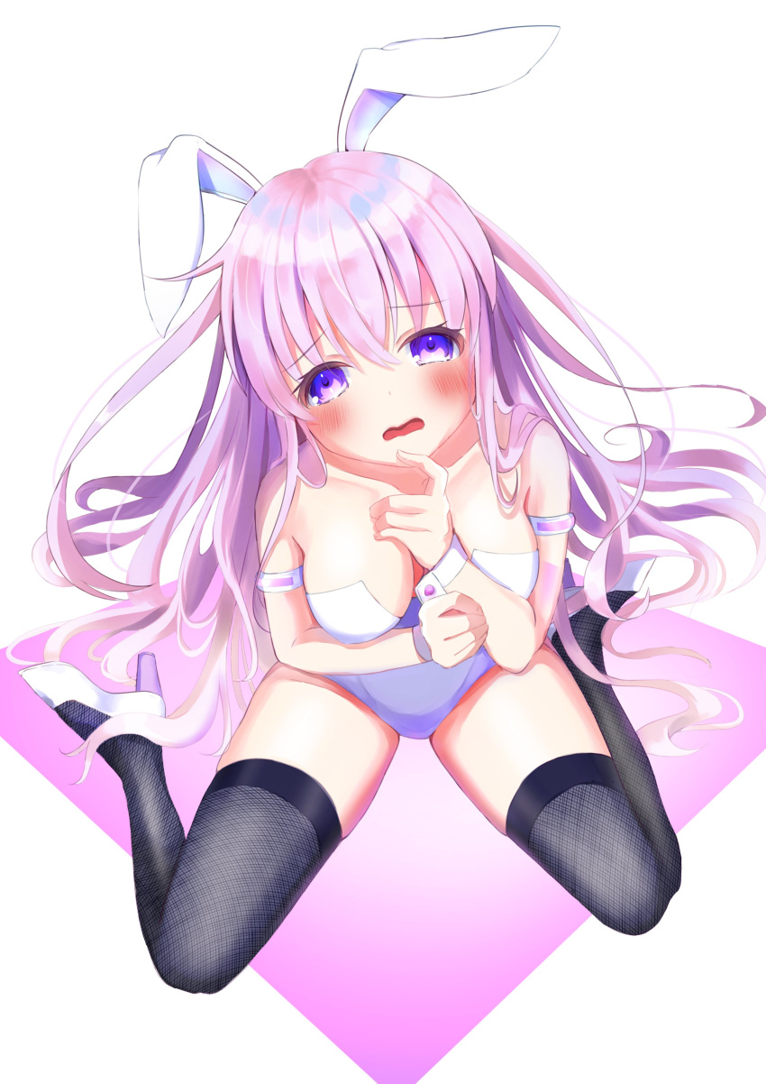 absurdres animal_ears bare_arms bare_shoulders blush bracelet breasts bunny_ears bunnysuit cowlick full_body high_heels highres jewelry long_hair looking_at_viewer nepgear neptune_(series) open_mouth ppppin55 purple_eyes purple_hair thighhighs