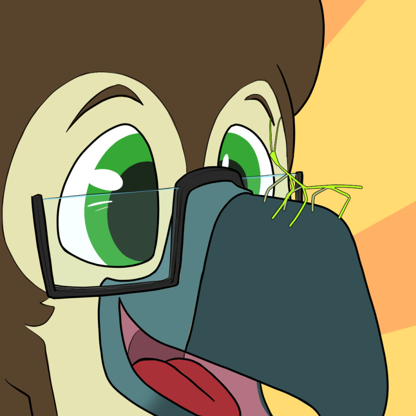 1:1 2d_animation accipitrid accipitriform animated anthro antoreakk avian beak bird eagle eyewear get_stickbugged_lol glasses green_eyes male meme philippine_eagle short_playtime smile solo stickbug tongue