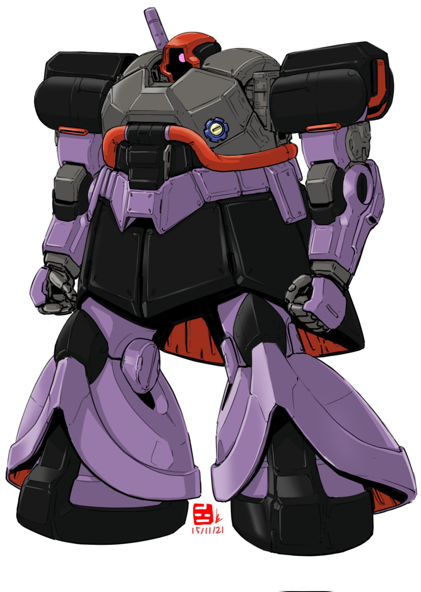 dated dom gundam highres looking_ahead mecha mobile_suit mobile_suit_gundam no_humans pravin_rao_santheran redesign science_fiction solo standing white_background zeon