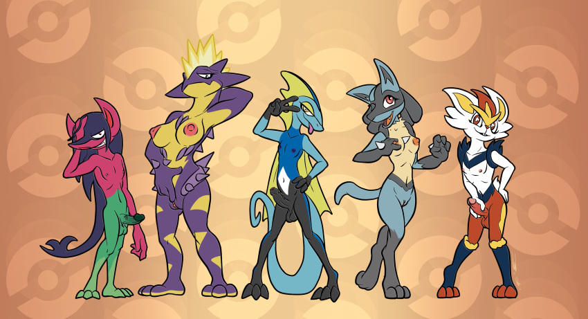 2020 3_toes 4_fingers absurd_res amped_toxtricity anthro balls bassybefuddle big_breasts black_body black_eyes black_fur black_scales blonde_hair blue_body blue_fur blue_hair blue_scales breast_grab breasts buckteeth canid canine chest_spike cinderace circumcised clitoris curled_tail ejaculation erection fangs female fin fingers foreskin front_view fur genitals gesture girly glans green_body green_glans green_penis grin group hair half-closed_eyes hand_behind_head hand_in_hair hand_on_breast hand_on_head hand_on_hip hand_on_pussy hand_on_stomach hand_spike hands-free head_fin hi_res holding_penis imp lagomorph lizard long_hair long_tail looking_at_viewer looking_down looking_up lucario male mammal masturbation medium_breasts mohawk_(disambiguation) morgrem narrowed_eyes nintendo nipples nude on_one_leg one_eye_closed open_mouth orange_nipples penile penile_masturbation penis pink_body pink_glans pink_nipples pink_pussy pok&eacute;mon pok&eacute;mon_(species) presenting presenting_penis presenting_pussy pseudo_hair purple_body purple_scales purple_spikes pussy red_balls red_body red_eyes red_fur red_penis reptile scales scalie simple_background smile spikes spikes_(anatomy) standing striped_body striped_scales stripes tagme tan_body tan_fur teeth toes tongue tongue_out touching_hair toxtricity uncut v_sign vein veiny_penis video_games white_body white_fur white_scales wink yellow_body yellow_eyes yellow_fur yellow_inner_ear yellow_scales yellow_stripes