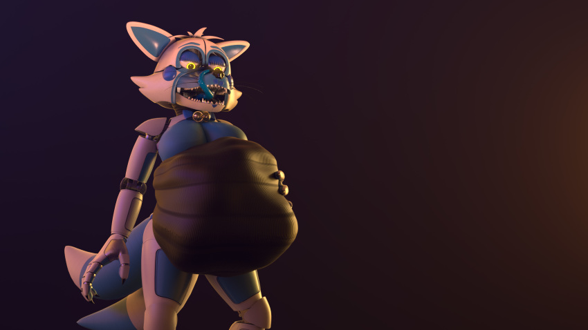 16:9 2020 2_tails 3d_(artwork) abdominal_bulge after_vore animatronic anthro bell big_breasts black_body blue_body blue_tongue bluffy bow_tie breasts canid canine digital_media_(artwork) dipstick_tail fan_character featureless_breasts female fox hand_on_stomach hi_res kristall_krit licking licking_lips lips looking_down machine mammal multi_tail multicolored_tail purple_lips robot rubber sharp_teeth smile solo teeth tentacle_tongue tentacles tongue tongue_out vore whiskers white_body widescreen