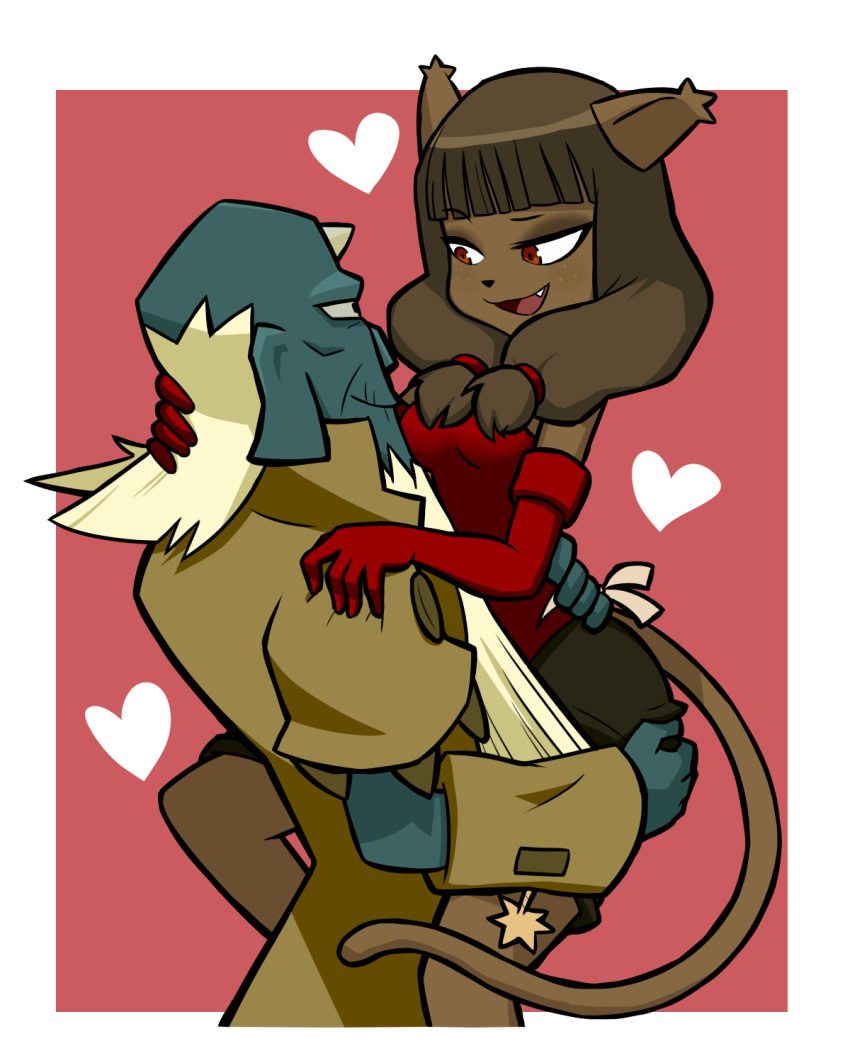 &lt;3 2018 4:5 alpha_channel ankama anthro brown_body brown_fur clothing cute_fangs dofus duo ecaflip felid female flowerimh fur gloves handwear hi_res holding_character husband_and_wife kabrok male male/female mammal married_couple miranda_(wakfu) osamodas red_eyes romantic_couple simple_background transparent_background video_games wakfu