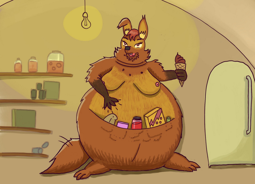 anthro female food kangaroo macropod mammal marsupial overweight overweight_anthro overweight_female solo tama-tama unknown_artist