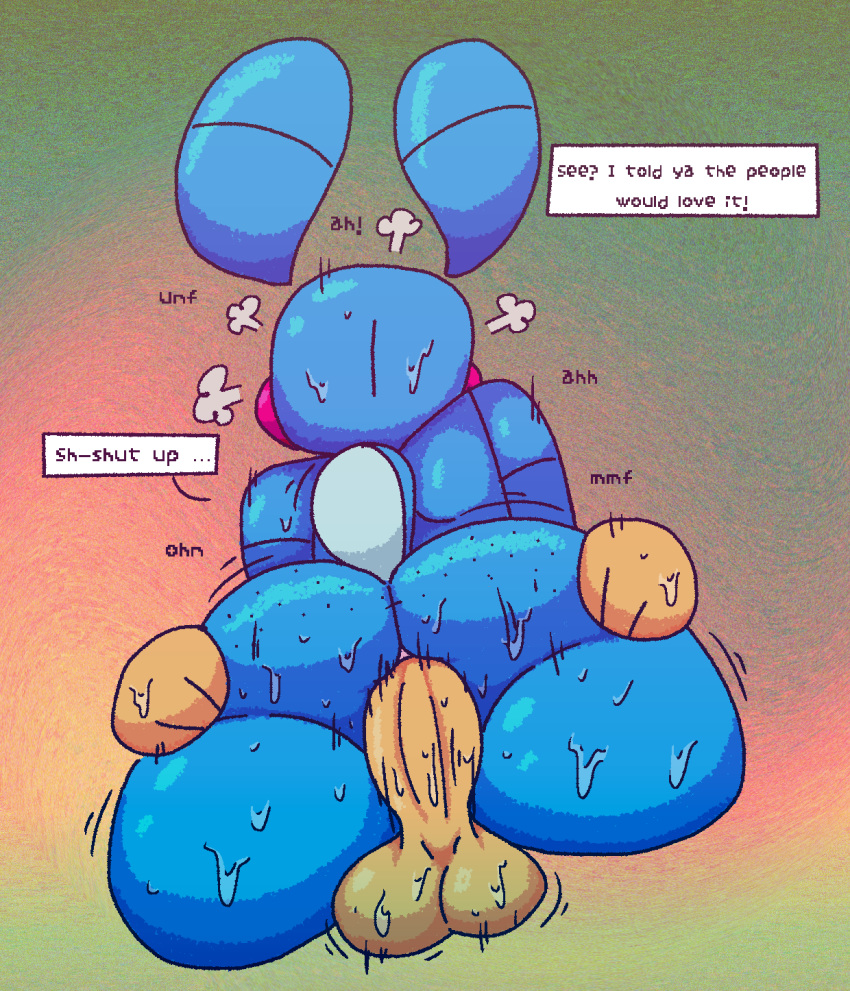 2020 anal anal_penetration animatronic anthro balls blue_body blush blush_stickers bodily_fluids butt butt_grab dialogue dialogue_box digital_media_(artwork) english_text erection faceless_male five_nights_at_freddy's five_nights_at_freddy's_2 genitals gradient_background group hand_on_butt hi_res human human_on_anthro interspecies lagomorph leporid machine male male/male male_penetrated male_penetrating male_penetrating_male mammal not_furry nude penetration penile penile_penetration penis qoolguyart rabbit rear_view robot sex shaking simple_background solo_focus sweat sweaty_balls tagme talking_to_another text toy_bonnie_(fnaf) video_games