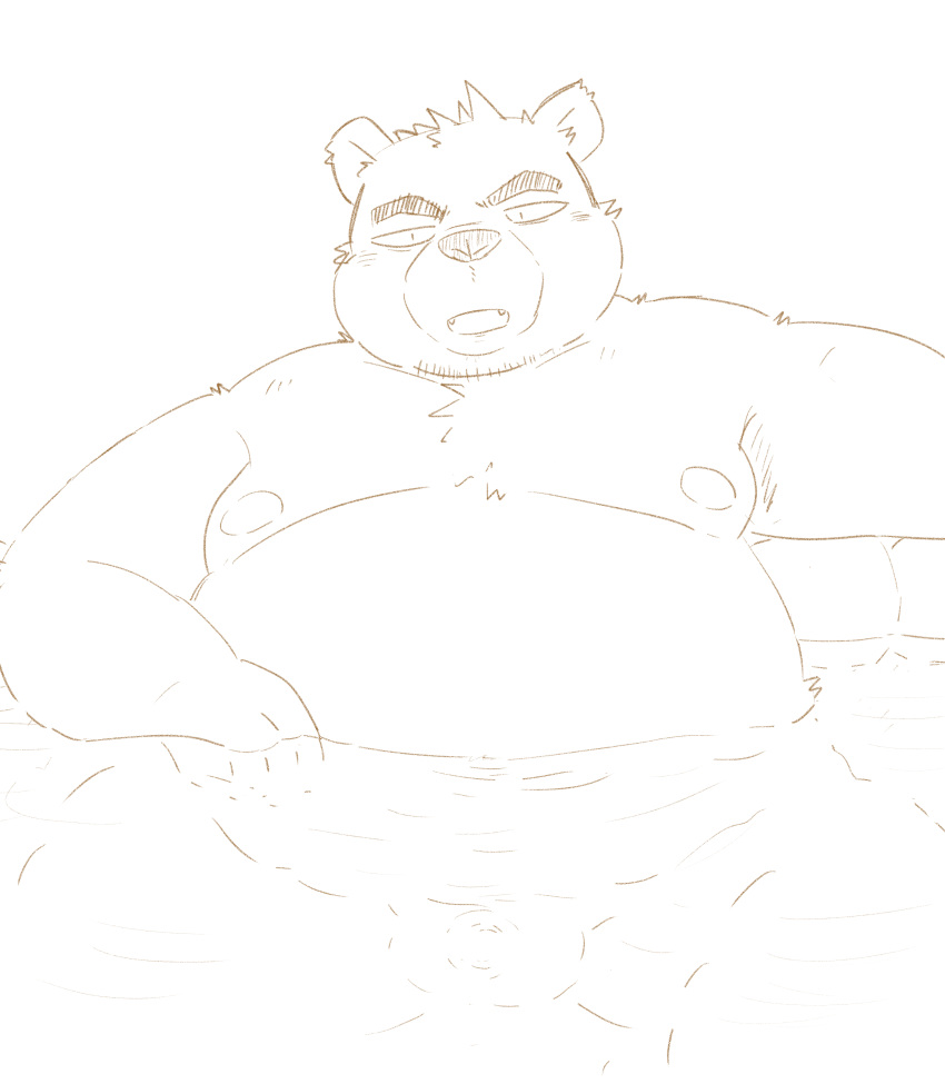 2020 absurd_res anthro balls belly blush genitals hi_res kemono male mame_taro mammal moobs nipples overweight overweight_anthro overweight_male penis simple_background sitting solo ursid white_background