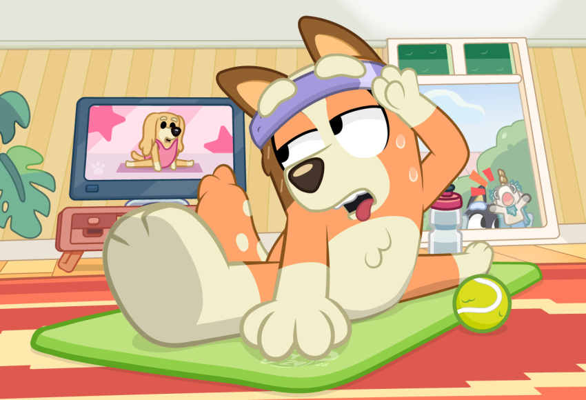 2026 4_fingers accessory anthro arm_support australian_cattle_dog ball bandit_heeler bar_emanata bent_arm big_eyes big_nose big_snout biped bird_dog black_eyebrows black_eyes black_nose blue_body blue_ears blue_eyebrows blue_fur blue_sky bluey_(series) bodily_fluids bottle brown_body brown_fur brown_nose canid canine canis cattledog ceiling chest_tuft chilli_heeler clothed clothed_anthro clothed_female clothing cloud cocker_spaniel collar collar_only colored_saliva container curved_eyebrows day dialogue digital_drawing_(artwork) digital_media_(artwork) dm29 domestic_dog ear_tuft electronics emanata empty_eyes english_text exercise eyebrows father_(lore) featureless_chest female female_focus fingers flat_chested flexible floor floppy_ears folded_ears footprint fur fur_tuft glistening glistening_eyelids glistening_nose gloves_(marking) half-closed_eyes hand_on_leg head_turned headband headband_only herding_dog hunting_dog inside interior_background internal_wall iris leg_markings leotard light_body light_fur living_room lop_ears male mammal markings mature_anthro mature_female monotone_body monotone_fur monotone_tail mother_(lore) multicolored_body multicolored_fur narrowed_eyes no_pupils nude nude_anthro nude_female nude_male on_model orange_body orange_fur parent_(lore) pastoral_dog pawprint pink_clothing pink_leotard plant pointy_ears portable_music_player prick_ears purple_headband raised_eyebrows red_collar red_saliva red_tongue round_eyes saliva side_eye sky snout socks_(marking) solo solo_focus spaniel splits spots spotted_markings spotted_tail spread_legs spreading stairs stretching striped_wall sweat sweatband sweatdrop tablet tail tail_markings tan_body tan_fur teeth television television_stand tennis_ball text three-quarter_view tongue tongue_out tuft two_tone_tail underpaw unicorse unusual_bodily_fluids unusual_saliva wall_(structure) water_bottle white_ceiling white_sclera window wood wood_floor yellow_body yellow_fur yellow_inner_ear yellow_tail yoga_mat