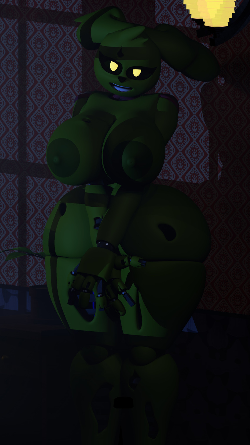 3d_(artwork) 4k 9:16 absurd_res animatronic digital_media_(artwork) female five_nights_at_freddy's five_nights_at_freddy's_3 geometryboymejia hi_res lagomorph leporid machine mammal nipples nude rabbit robot solo springtrap_(fnaf) video_games