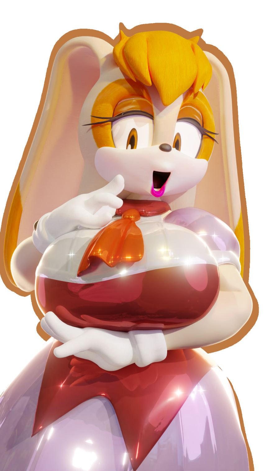 3d_(artwork) 9:16 alpha_channel anthro big_breasts blender_(software) breast_rest breasts clothing digital_media_(artwork) female glistening glistening_clothing gloves handwear hi_res huge_breasts humanoid lagomorph laugh leporid mammal mature_female mother palisal parent rabbit rubber rubber_dress solo sonic_the_hedgehog_(series) vanilla_the_rabbit