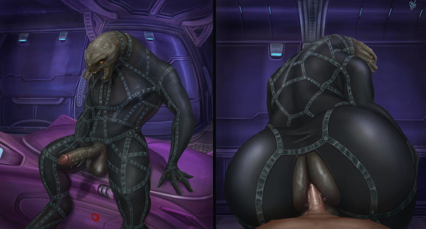 absurd_res alien anal anal_penetration anthro arbiter_(halo) balls big_butt bodily_fluids brouva butt clothing detailed_background duo genital_fluids genitals halo_(series) hand_on_penis hi_res human human_penetrating humanoid looking_at_viewer looking_back male male/male male_penetrated male_penetrating male_penetrating_male mammal mandibles microsoft penetration penis precum sangheili sitting sweat video_games xbox_game_studios