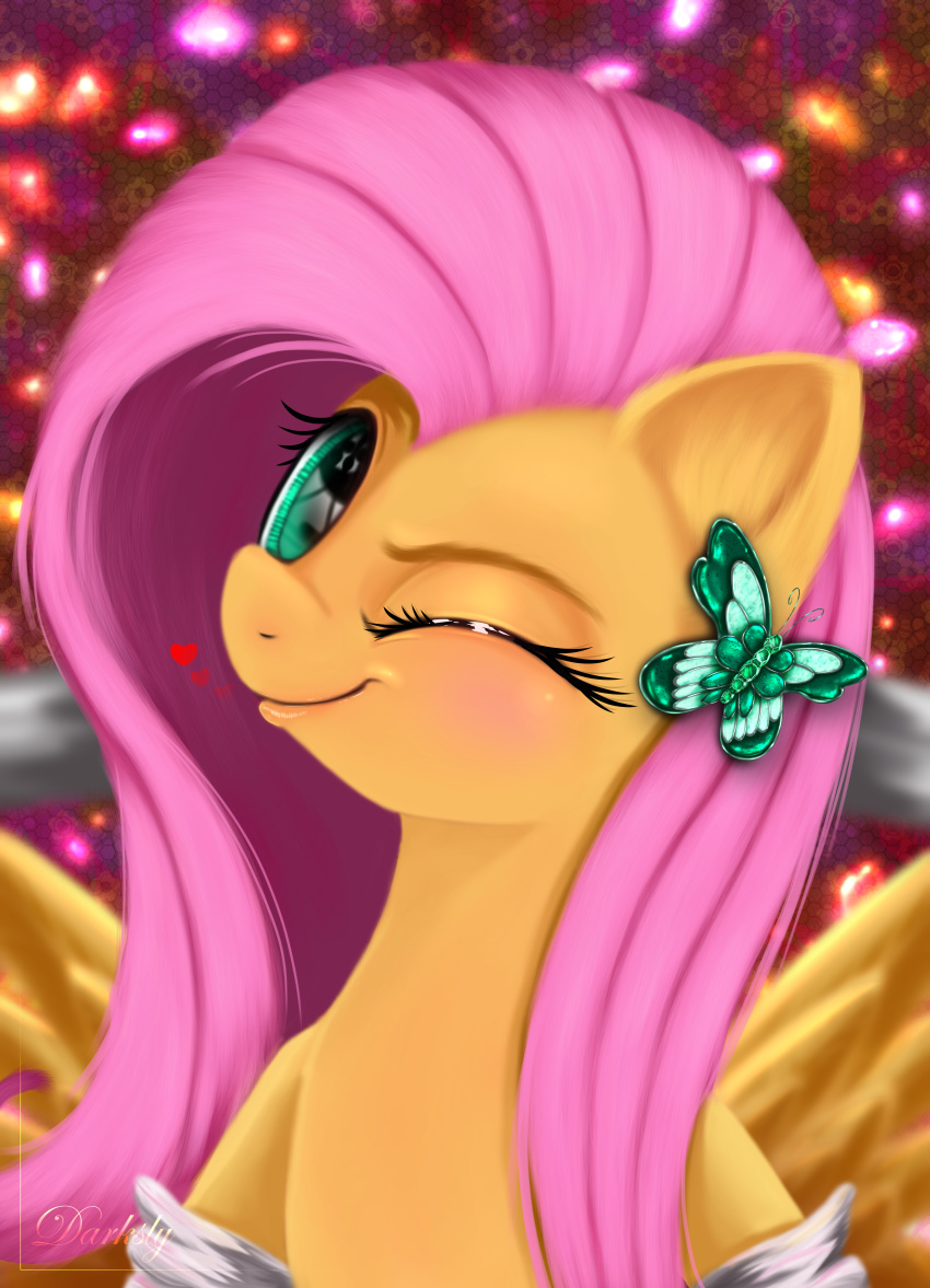 &lt;3 2019 absurd_res darksly digital_media_(artwork) equid equine eyebrows eyelashes feathered_wings feathers female fluttershy_(mlp) friendship_is_magic fur hasbro hi_res looking_at_viewer mammal my_little_pony one_eye_closed pegasus semi-anthro smile solo wings wink