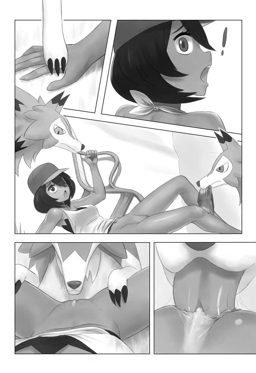 absurd_res ambiguous_gender bestiality bottomless canid canine clitoris clothed clothing comic cunnilingus digital_media_(artwork) duo female female_on_feral feral fur group hi_res human human_on_feral interspecies jiffic lycanroc male male/female mammal midday_lycanroc monochrome nintendo oral park pok&eacute;mon pok&eacute;mon_(species) sex text vaginal video_games