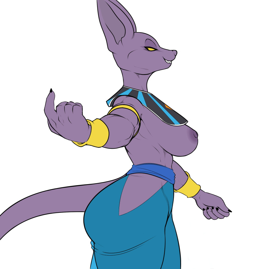 2020 anthro beerus breasts butt clothing crossgender danonymous domestic_cat dragon_ball dragon_ball_super felid feline felis female hairless hairless_cat hi_res looking_at_viewer mammal mtf_crossgender nipples simple_background solo sphynx_(cat) white_background