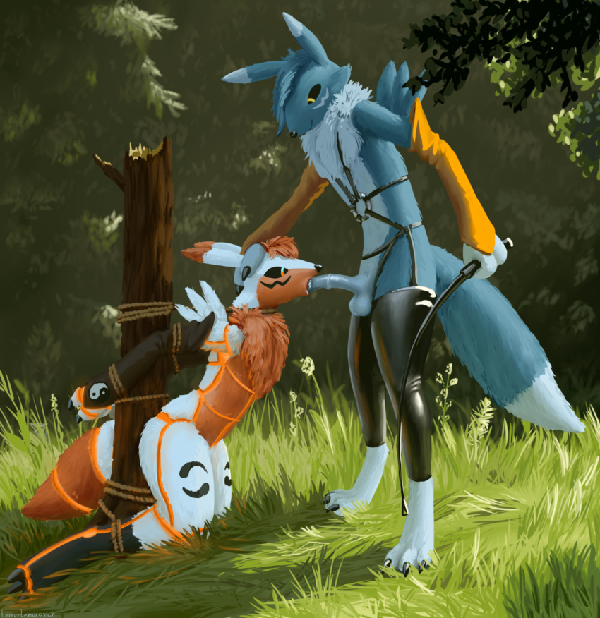 anthro bdsm bondage bound digimon digimon_(species) duo fellatio hi_res lemurlemurovich male male/male oral penile renamon sex