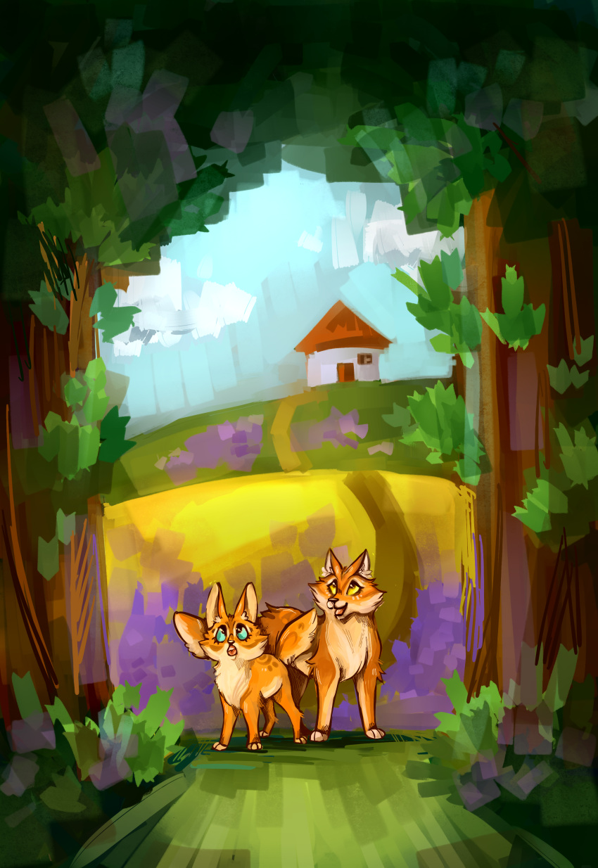 absurd_res canid canine corsac_fox couple_art couple_love cuddling duo fantasy female fennec fennefox feral field flower fluffy fox friends fur grass hi_res holidays love male male/female mammal natural nature plant romantic romantic_couple suprised_look surprise town travel traveller village wallpaper wonderland