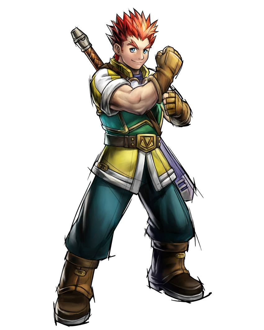 absurdres artist_request blue_eyes gloves golden_sun golden_sun:_dark_dawn golden_sun_ds highres male_focus official_art red_hair solo spiked_hair sword terry_(golden_sun) weapon