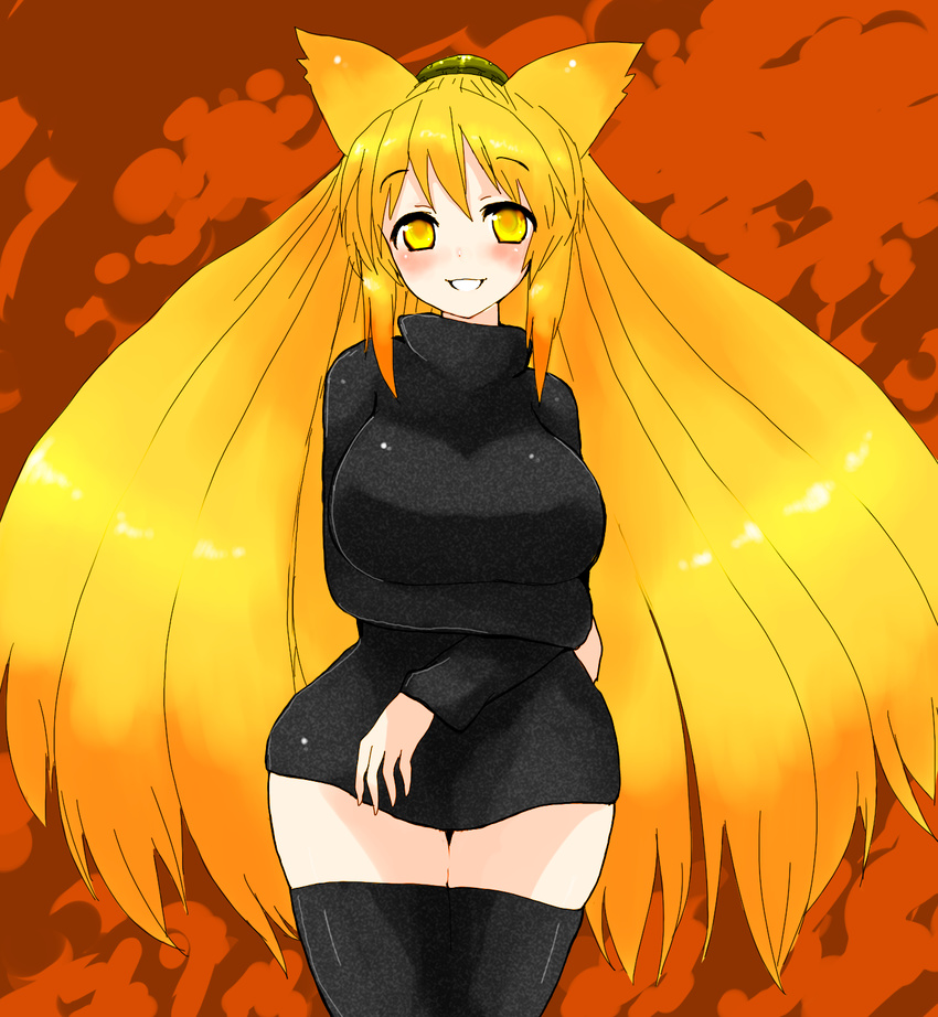 blonde_hair breasts han_(jackpot) highres large_breasts long_hair nine-tails-san original solo thighhighs yellow_eyes