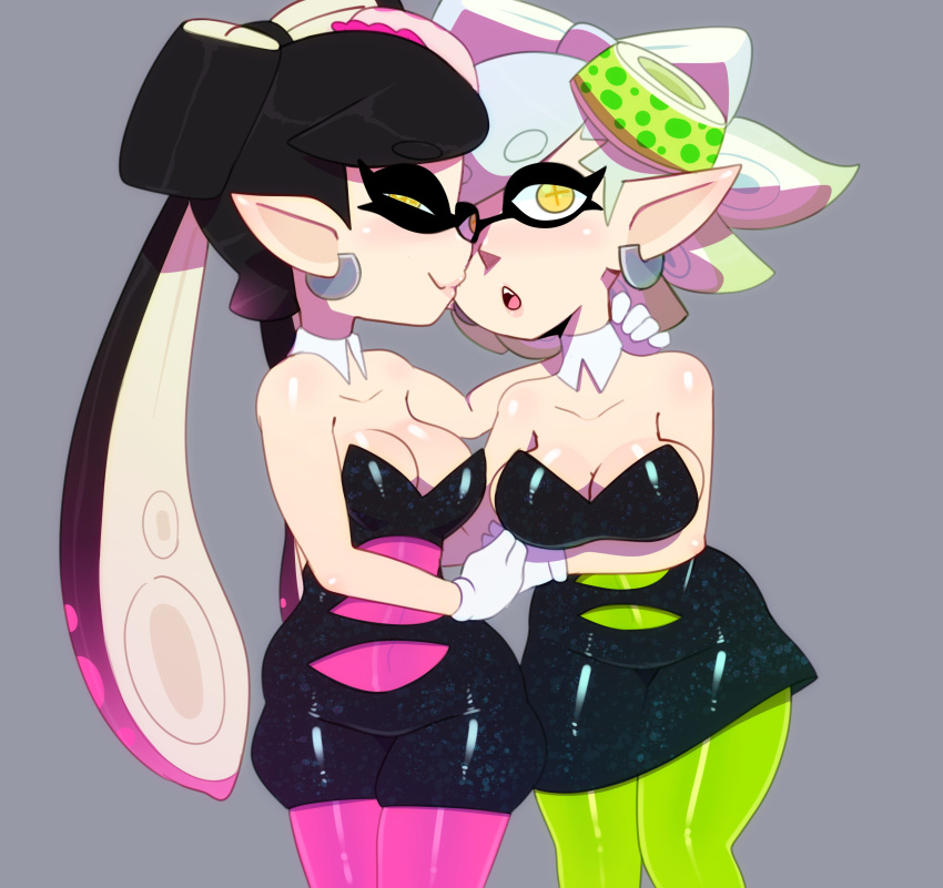 absurd_res animal_humanoid big_breasts breasts callie_(splatoon) cephalopod cephalopod_humanoid cleavage clothed clothing ear_piercing ear_ring female hi_res humanoid humanoid_pointy_ears inkling looking_at_viewer marie_(splatoon) marine marine_humanoid mollusk mollusk_humanoid nintendo open_mouth piercing pseudo_hair solo somescrub splatoon tentacle_hair tentacles text video_games yellow_eyes