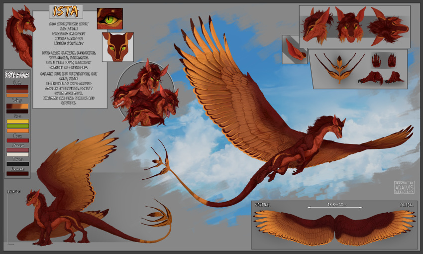 2020 absurd_res araivis-edelveys border digital_media_(artwork) dragon english_text feathered_dragon feathered_wings feathers female feral flying fur furred_dragon green_eyes grey_border hi_res model_sheet smile solo standing teeth text wings
