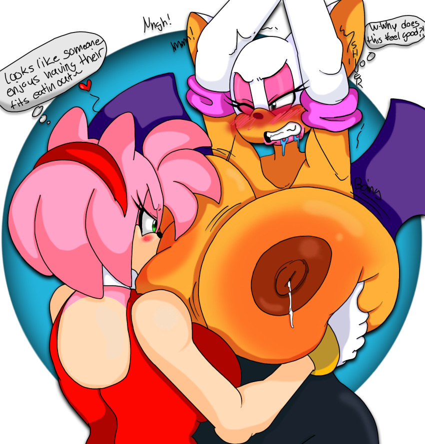 amy_rose anthro big_breasts bite blush bodily_fluids breast_grab breasts chiropteran clothed clothing denizen1414 drooling duo eulipotyphlan female female/female fondling furrymang453 hand_on_breast hedgehog hi_res holding_breast huge_breasts humanoid lactating mammal nipple_bite nipple_biting nipple_fetish nipple_play nipple_suck rouge_the_bat saliva sonic_the_hedgehog_(series) sucking wince