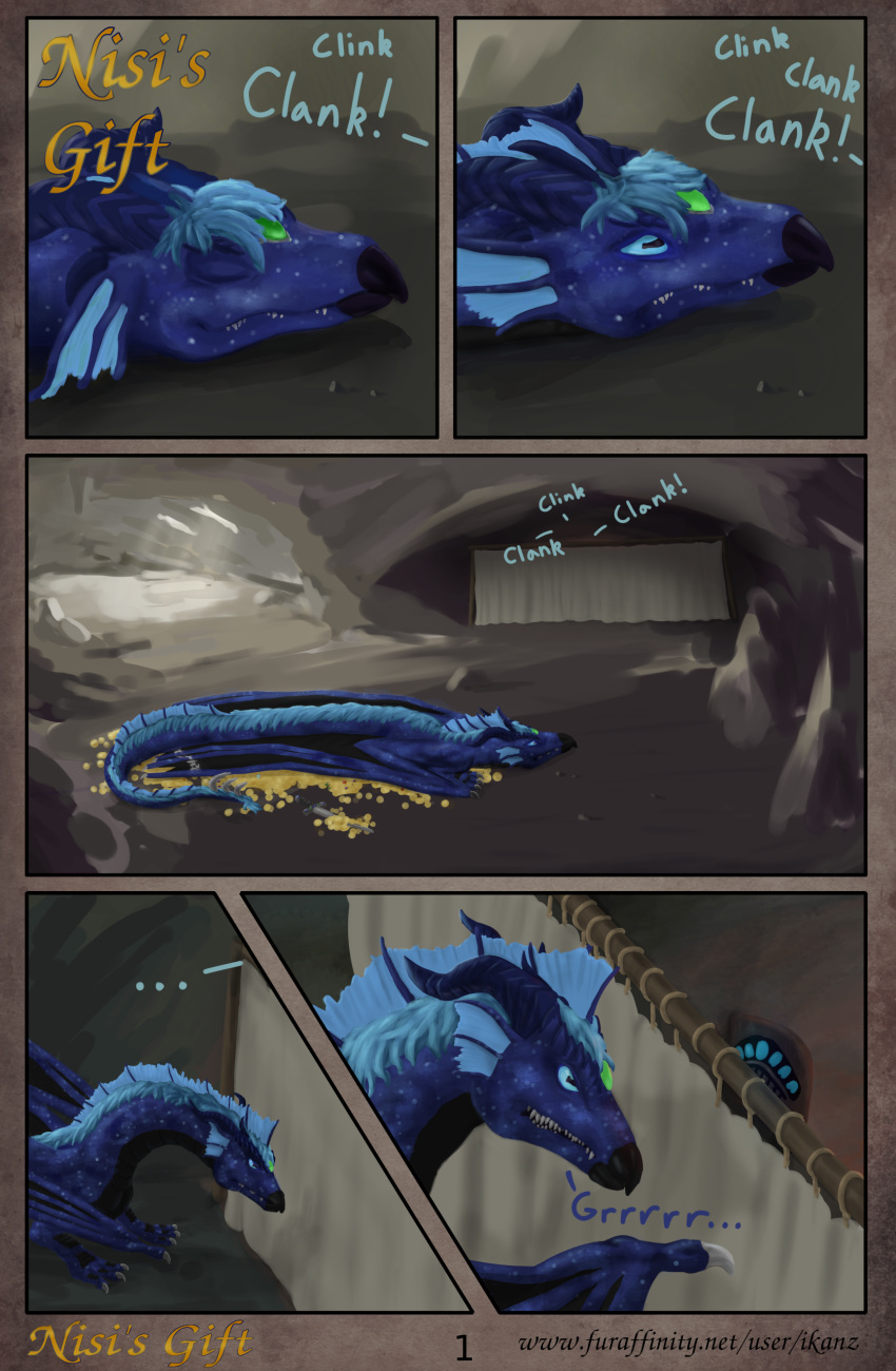 absurd_res cave comic_(nisi'sgift) comic_page curtains dragon female feral hi_res ikanz nisi_diamondfire solo text url