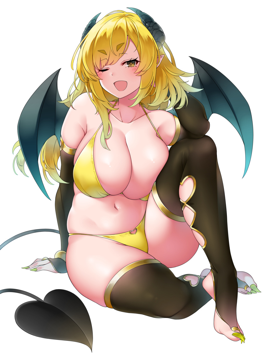 bikini devil horns matsunoki swimsuits tail thighhighs