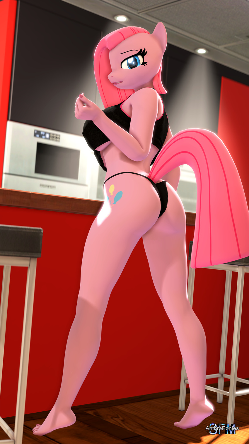 3d_(artwork) 9:16 anthro anthrofied anthroponiessfm big_breasts breasts butt clothing detailed_background digital_media_(artwork) equid equine female friendship_is_magic hair hasbro hi_res inside mammal microwave my_little_pony panties pink_body pink_hair pinkamena_(mlp) pinkie_pie_(mlp) solo underwear