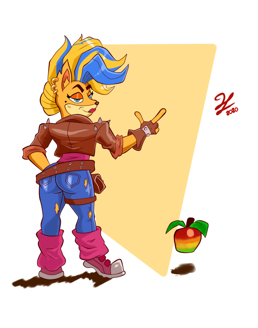 absurd_res activision anthro bandicoot butt clothing crash_bandicoot_(series) female henrytoons hi_res jacket mammal marsupial pinup pirate pirate_tawna pose punk punk_hair solo tawna_bandicoot thick_thighs topwear video_games