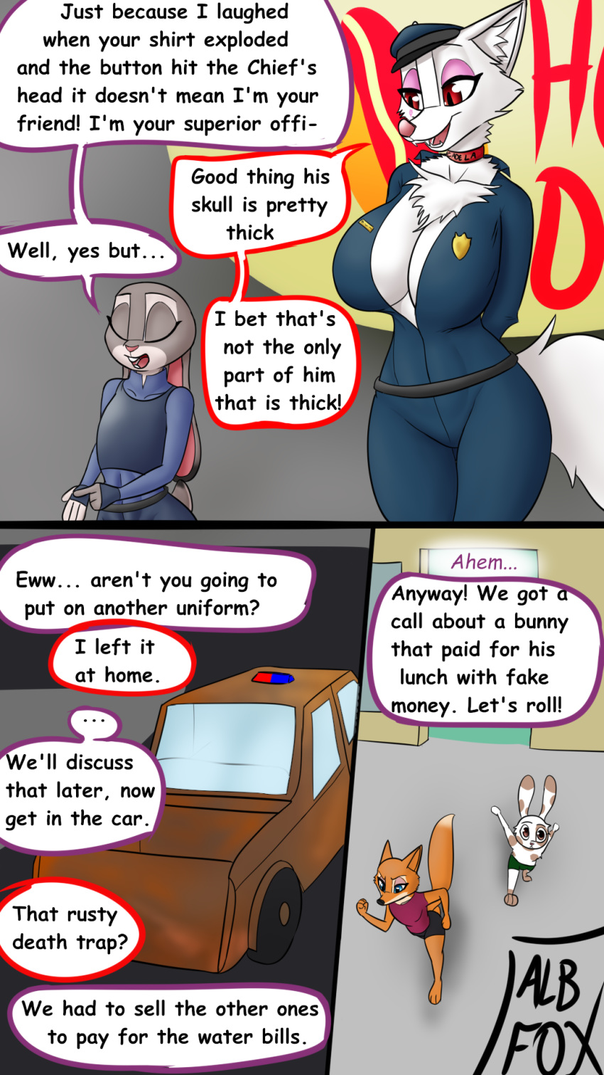 9:16 albinefox anthro big_breasts breasts canid canine cleavage clothed clothing collar dilated_pupils disney english_text fan_character female flat_chested fox girly hat headgear headwear hi_res humor inner_ear_fluff judy_hopps lagomorph leporid male mammal marshmallow_(albinefox) meme naruto_run police_uniform politics rabbit racism simple_background skimpy text thick_thighs tight_clothing tuft uniform wide_hips zootopia