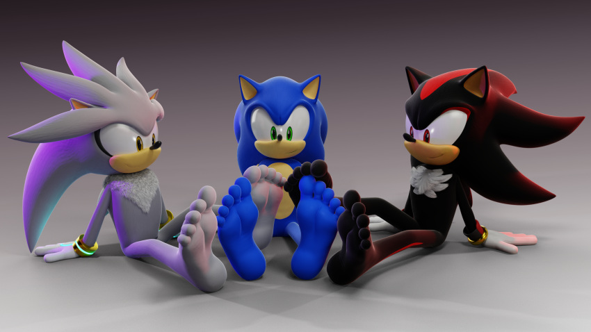 16:9 5_toes anthro eulipotyphlan feet feetymcfoot foot_fetish foot_play footsie group hedgehog hi_res humanoid_feet male male/male mammal shadow_the_hedgehog silver_the_hedgehog soles sonic_the_hedgehog sonic_the_hedgehog_(series) toes widescreen