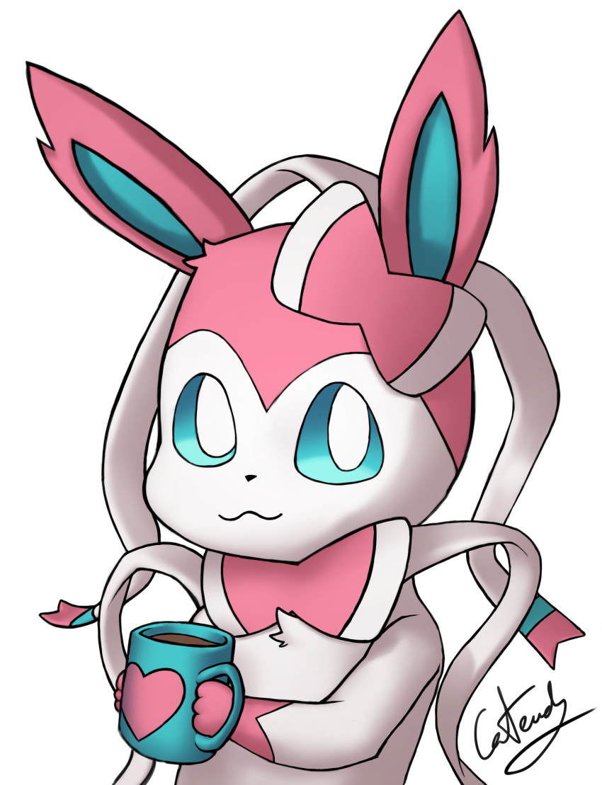 &lt;3 absurd_res ambiguous_gender by-sa catendy creative_commons cup eeveelution hi_res holding_cup holding_object looking_at_viewer nintendo pok&eacute;mon pok&eacute;mon_(species) pupils semi-anthro simple_background solo sylveon video_games white_background white_pupils