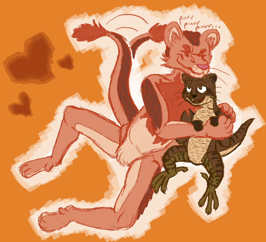 &lt;3 anthro chest_tuft claws crotch_tuft cuddling dregadude duo eyes_closed felid hand_holding hi_res hybrid inner_ear_fluff lion lizard looking_up love lutrine male male/male mammal mustelid open_mouth pangolin pantherine paws purring reptile scales scalie simple_background size_difference slightly_chubby smile spread_legs spreading stripes tailwag teeth text tuft underbelly whiskers