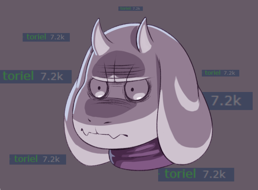 ambiguous_gender angry anthro boss_monster bovid caprine clothing disembodied_head dress e621 fangs frown fur grey_background horn mammal meta number purple_clothing purple_dress renabu shadow simple_background solo text toriel undertale video_games white_body white_fur white_horn