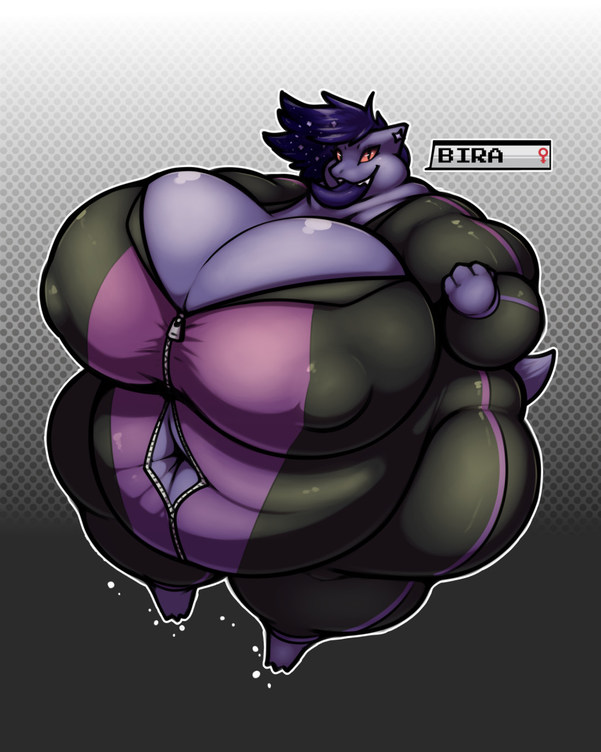 2020 4:5 anthro araidian_(artist) belly big_belly big_breasts bira_(araidian) breasts chubby_cheeks cleavage clothed clothing deep_navel digital_media_(artwork) female front_view gengar hair hi_res huge_breasts huge_thighs hyper hyper_belly hyper_breasts looking_at_viewer navel nintendo nipple_outline not_furry obese obese_anthro obese_female open_mouth overweight overweight_anthro overweight_female pok&eacute;mon pok&eacute;mon_(species) pupils purple_hair red_sclera skinsuit slit_pupils solo suit teeth thick_thighs tight_clothing tongue tongue_out video_games wide_hips zipper