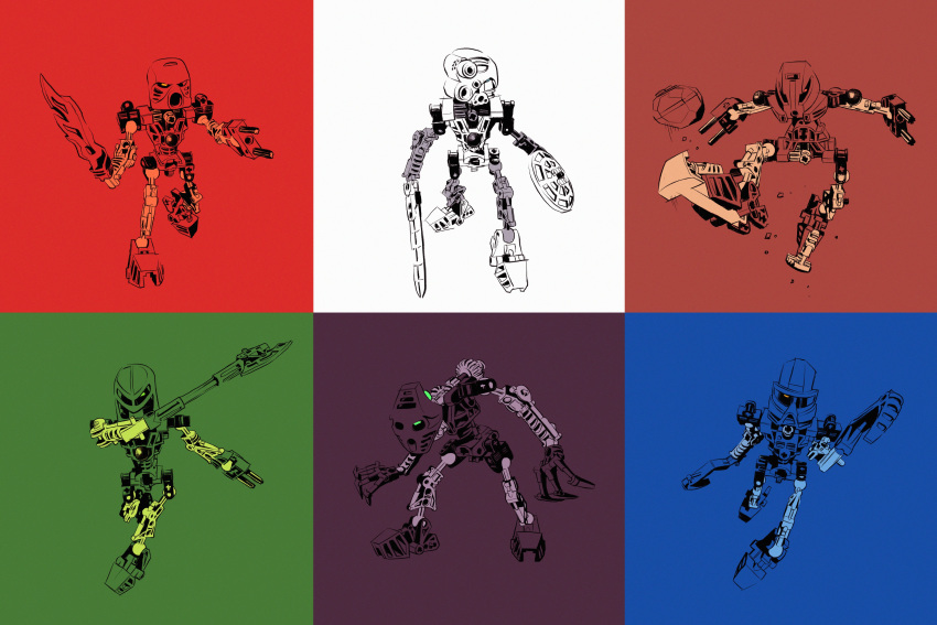 2_fingers 3_fingers absurd_res ambiguous_gender armor axe bionicle blue_body blue_eyes brown_body claws deimos-remus digital_drawing_(artwork) digital_media_(artwork) dual_weapon dual_wielding fingers gali green_body grey_body group hi_res holding_object holding_sword holding_weapon hook_hand hooks humanoid kopaka lego lewa long_claws machine mask melee_weapon mouthless multicolored_body not_furry onua orange_eyes pohatu polearm red_body red_eyes robot robot_humanoid rock shield simple_background standing sword tahu toa two_tone_body weapon white_body