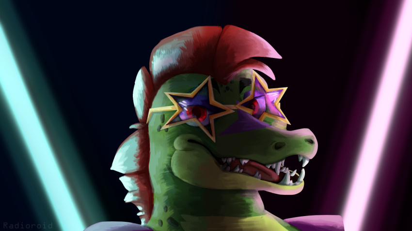 16:9 alligator alligatorid anthro crocodilian five_nights_at_freddy's hi_res male montgomery_gator_(fnaf) painted radioroid reptile scalie video_games widescreen