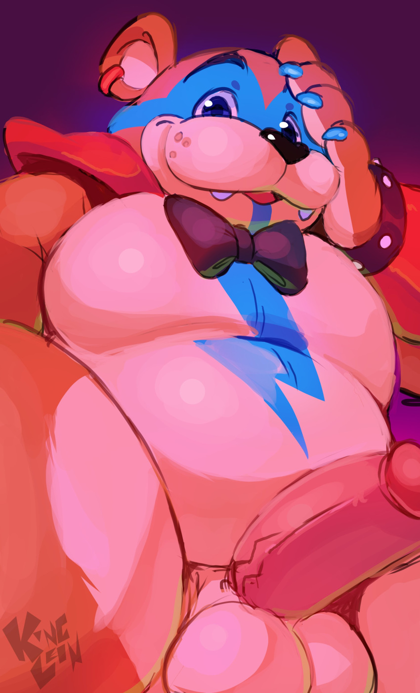 absurd_res anthro balls blush five_nights_at_freddy's five_nights_at_freddy's:_security_breach freddy_(fnaf) genitals glamrock_freddy_(fnaf) hi_res k1ngl30n male mammal overweight overweight_anthro overweight_male penis solo ursid video_games