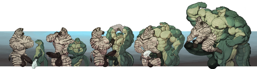 2020 abs absurd_res alligator alligatorid anthro balls_expansion barazoku biceps big_muscles big_penis bodily_fluids butt clothing crocodilian cum cum_on_clothing cum_on_underwear duo equid equine erection expansion flexing genital_expansion genital_fluids genitals green_body growth hi_res huge_muscles huge_penis humanoid_genitalia humanoid_penis hyper hyper_genitalia hyper_muscles hyper_penis jockstrap male male/male mammal muscle_growth muscular muscular_anthro muscular_male navel nipples nude obliques oldshep on_penis pecs penis penis_expansion quads reptile scalie simple_background size_difference size_transformation standing striped_body stripes transformation triceps underwear white_body zebra
