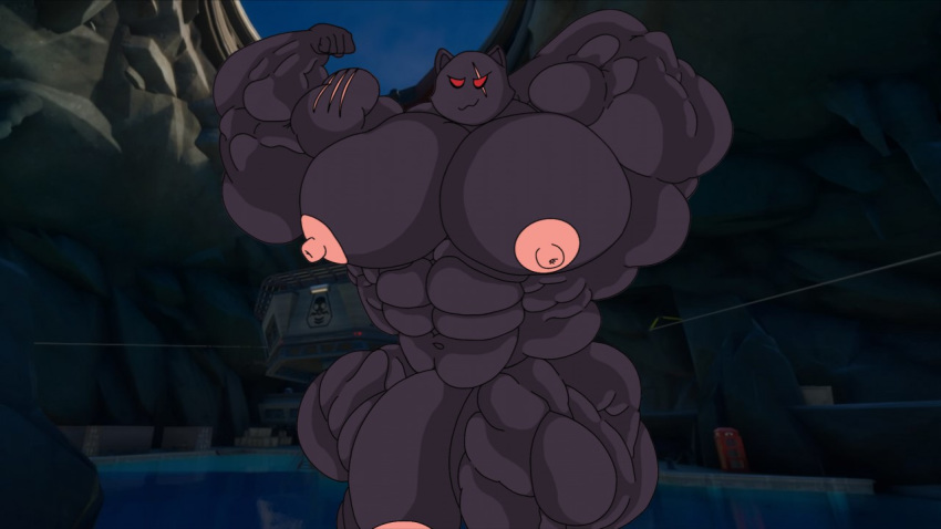 16:9 abs anthro biceps big_muscles big_penis dark_fur dark_grey_fur epic_games evil_grin facility felid feline feral flexing fortnite fur genitals huge_muscles hyper hyper_muscles kindaporn luckyumbreon777 male mammal meowscles_(fortnite) muscular nipples penis red_eyes shadow shadow_meowscles_(fortnite) smile solo video_games widescreen