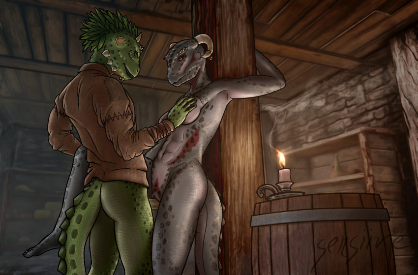 absurd_res amber_eyes anthro argonian basement bethesda_softworks blue_eyes breasts candle clothing dar-ka detailed_background duo female female_penetrated hand_on_breast hand_on_leg hi_res infidelity leaning male male/female male_penetrating male_penetrating_female open_mouth penetration scalie sensiive sex shirt skyrim standing standing_sex talen-jei tavern the_elder_scrolls topwear vaginal vaginal_penetration video_games