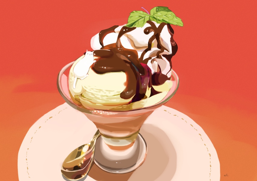 animal cat chai_(artist) chocolate food gradient ice_cream original red signed