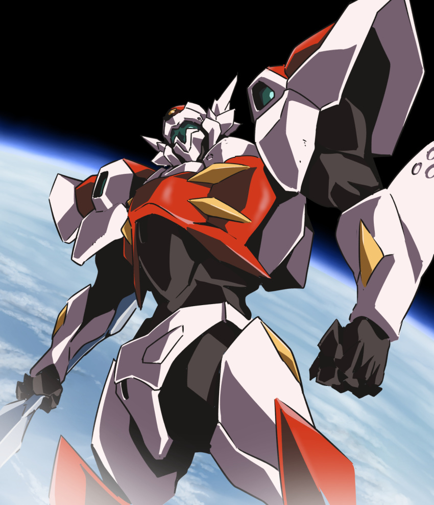 1990s_(style) d-boy earth highres mecha power_armor science_fiction solo space tekkaman_blade tsunashima_shirou weapon