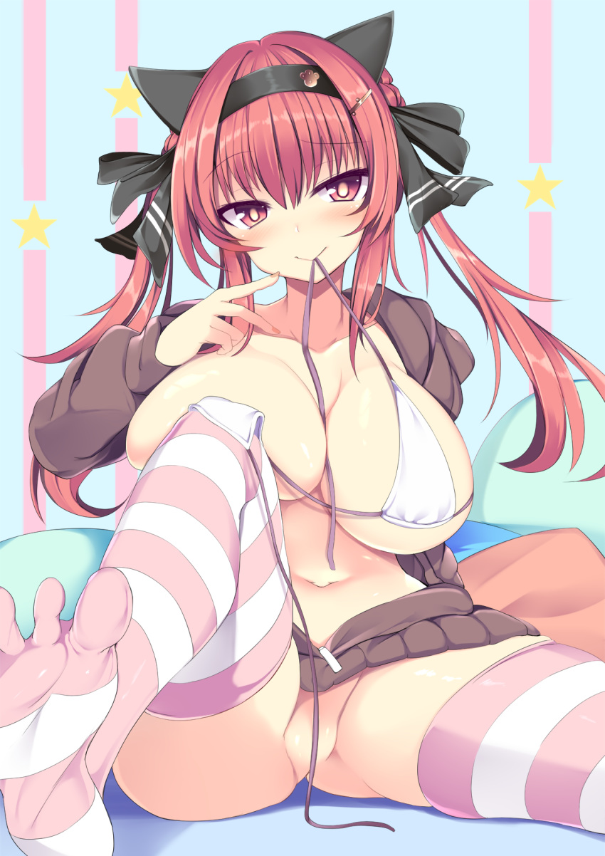 atuuy bikini_top bottomless feet swimsuits thighhighs