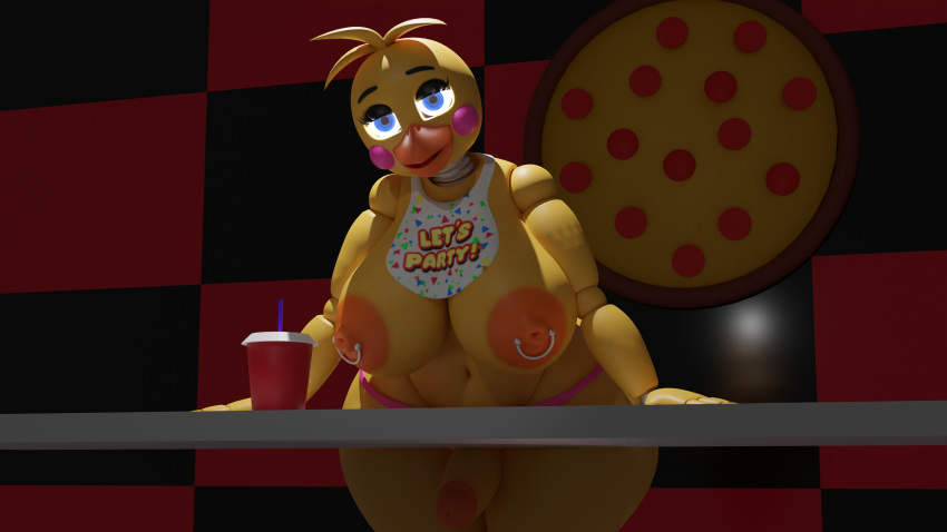 16:9 3d_(artwork) 4k absurd_res animatronic anthro avian beak big_breasts biped bird blender_(software) breasts chicken clothing digital_media_(artwork) erection five_nights_at_freddy's five_nights_at_freddy's_2 galliform gallus_(genus) genitals gynomorph hi_res intersex looking_at_viewer machine nipples non-mammal_breasts penis phasianid robot simple_background solo toy_chica_(fnaf) twintailssfm video_games widescreen