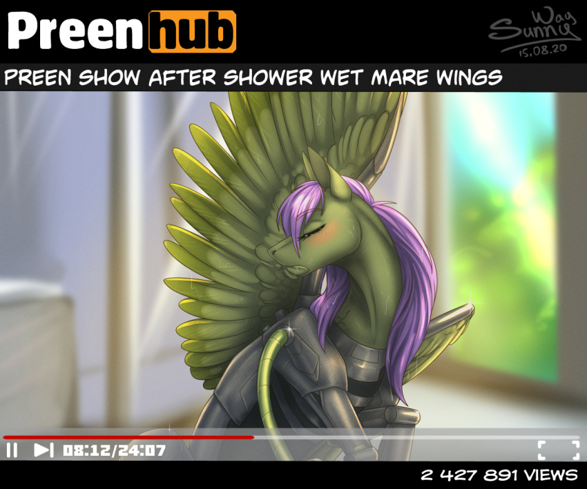 after_shower artwork_(digital) bathroom blush cleaning cute_face cybernetics cyborg digital_drawing_(artwork) digital_media_(artwork) english_text equid equine feather_preening feathers female feral friendship_is_magic hasbro horse machine mammal my_little_pony patreon_reward pegasus personal_grooming pony shower shy solo sunny_way text wet wings