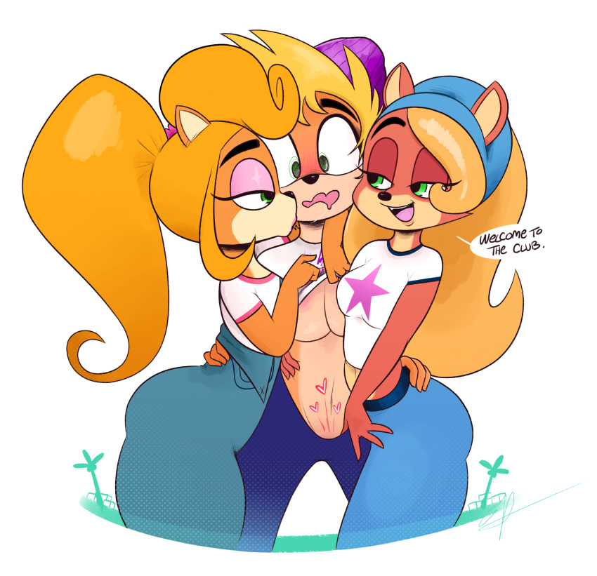 activision alpha_channel anthro breasts coco_bandicoot crash_bandicoot_(series) female female/female group hair hi_res ota_(artist) ponytail selfcest square_crossover video_games