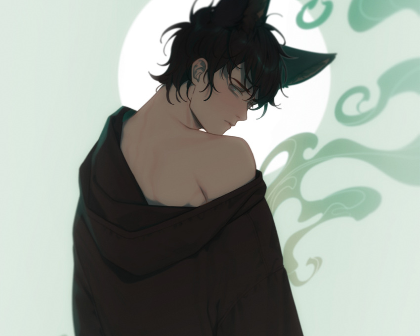 all_male animal_ears black_hair catboy cropped e7_(runaway162) male original short_hair