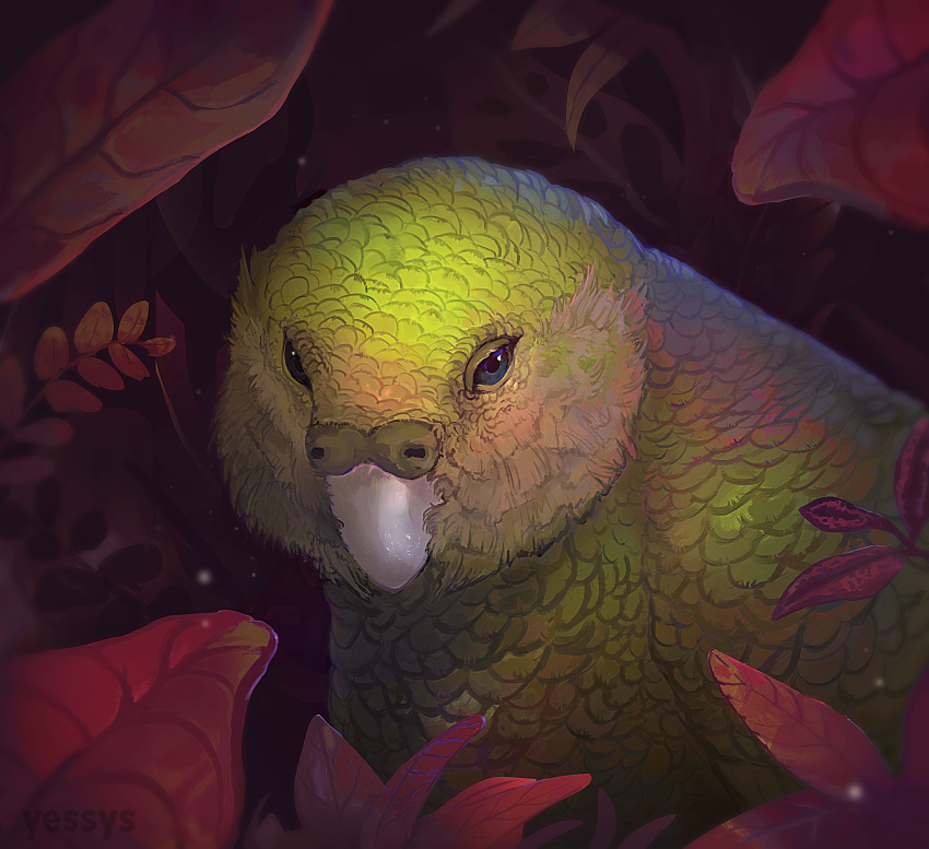 2020 ambiguous_gender avian bird blue_eyes digital_media_(artwork) feathers feral green_body green_feathers hi_res kakapo parrot solo strigopoid yessys