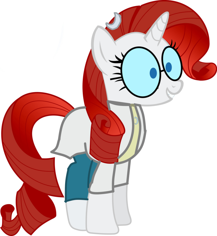 accessory bottomwear clothing coat equid equine eyewear female friendship_is_magic glasses hair hair_accessory hairclip hasbro hi_res horn horse johnny_test_(series) lab_coat mammal mary_test moon my_little_pony pants pony rarity_(mlp) red_hair solo topwear unicorn