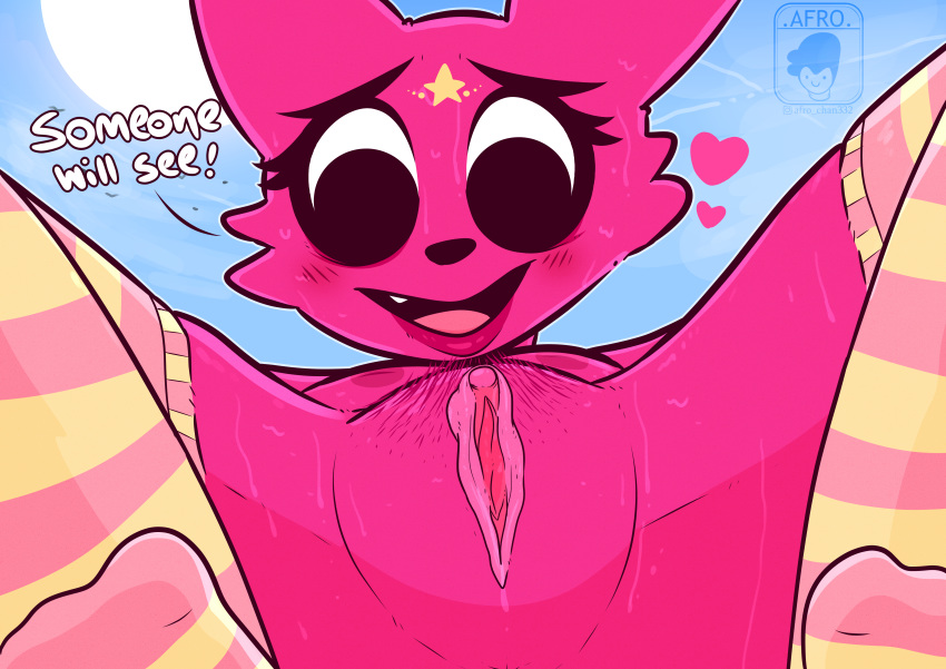 absurd_res afro_chan332 anthro female firealpaca genitals hi_res lips pinkfong_(character) pubes pussy solo